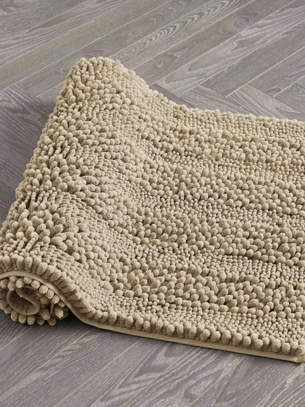 Laura Ashley Astor Chenille Bath Mat Linen 20” x 34” Non-Slip TPR Backing NWT